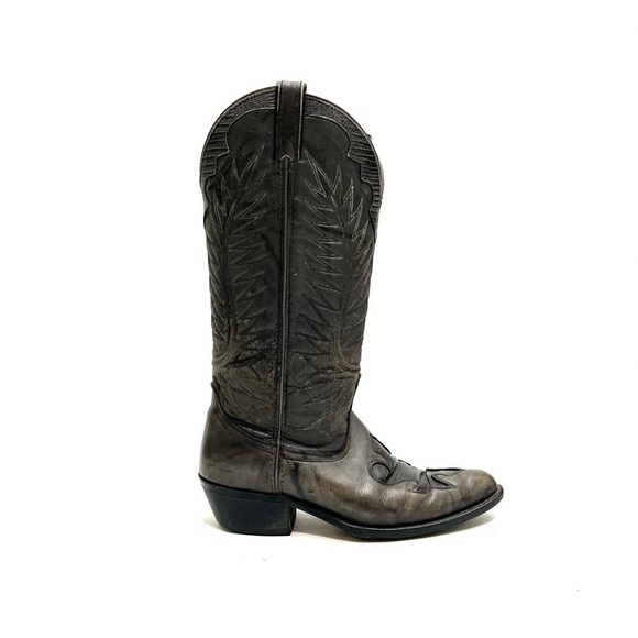 Vintage 1970s men’s rugged gray marbled leather reptile inlay cowboy boots